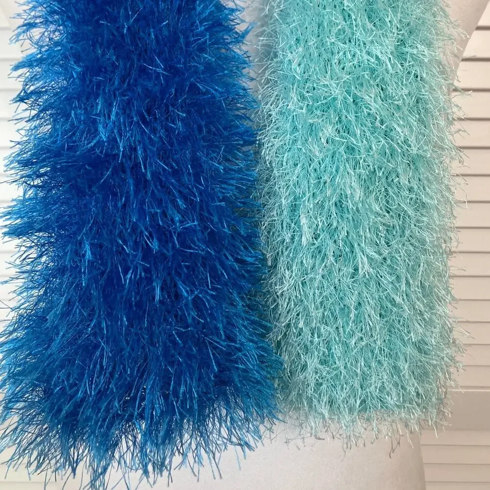 NWT Handmade Loom Knited Blue Furry Scarf 36”